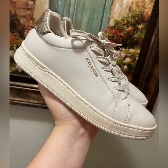 Coach Clip Low Top Sneaker Leather Cream Signature - Picture 1 of 16